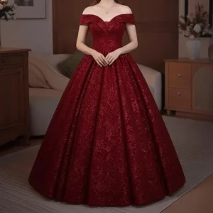 Luxury Red Off Shouder Wedding Tulle Prom Dress