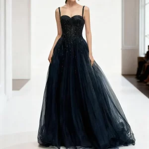 Sparkle Dark Blue Tulle Prom Dress,Party Dress,Evening Formal Long Dress