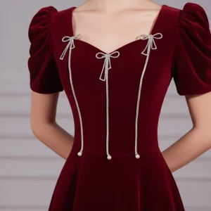 High Quality Red Velvet Prom Dress,Wedding