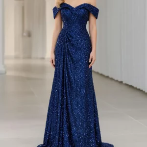 Glitter Blue Sequins Prom Dress,Wedding Ball Gown