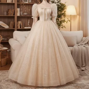 Sweet Yellow Short Shouder Prom Dress,Yellow Tulle Formal Prom Dress