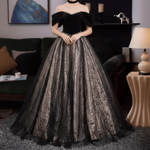 High Quality Black Tulle Prom Dress,Retro Ball Gowns