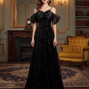 Charming Black Sequin Prom Dress,Evening Formal Gown