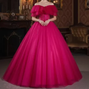 Hot Pink Princess Tulle Prom Dress,Evening Formal Gowns