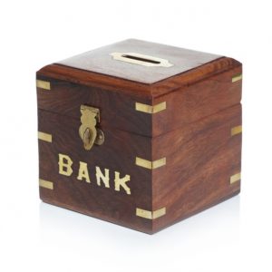 Sheesham Wood Money Box with Brass Inlay and Lock