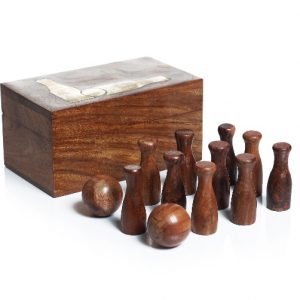 Wooden Bowling Set with Solid Wood Storage Box