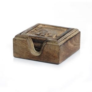 Wooden Carved Elephant Coaster Set