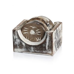Wooden Carved Cat CoasterSet