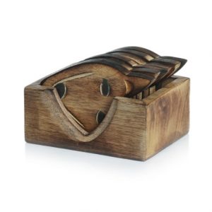Wooden Carved Fox Coaster Set