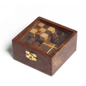 Wooden 4-in-1 3D Puzzle Game Set with Wooden Storage Box and Glass Lid