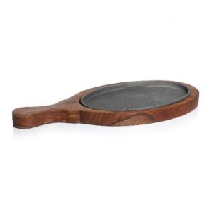 Oval sizzler iron cast plate
with wooden base