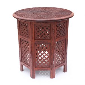 Sheesham Wood Octangle Hand Carved End Table (X-Large Size) 21 Inch with Floral Hand Crafted Motifs