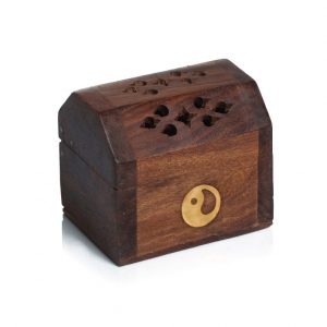 Wooden Incense Cone Holder in a Mini Size with Brass Ying Yang Design Inlay