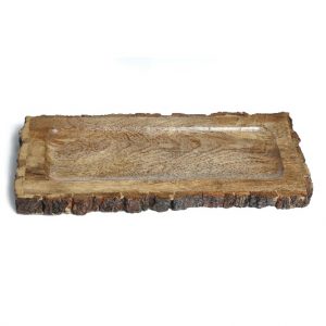 Large Natural Wood Tree Trunk Rectangular Serving Plate with Bark Edge