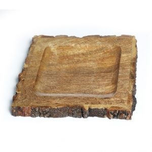 Small Natural Wood Tree Trunk Square Serving Plate with Bark Edge