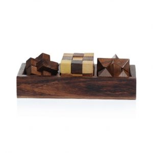Wooden 3-in-1 3D Puzzle Game Set with Wooden Storage Box