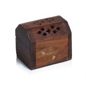 Wooden Incense Cone Holder in a Mini Size with Brass Bail Design Inlay