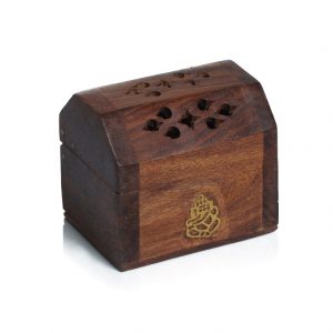 Wooden Incense Cone Holder in a Mini Size with Brass Ganesh Design Inlay
