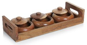 Wooden Set of 3 Jars for
Storage with Lids and Tray