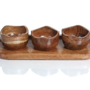 Wooden Set of 3 CondimentServing Bowl with Oval Tray