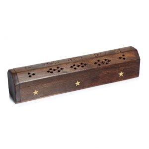 Wooden Incense Box Holder with Brass Star Design Inlay