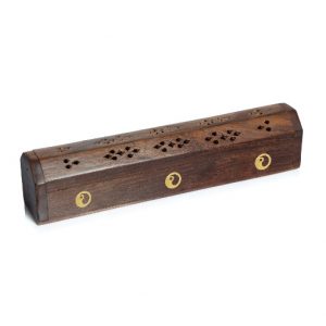 Wooden Incense Box Holder with Brass Ying Yang Design Inlay
