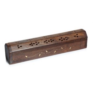 Wooden Incense Box Holder in a Petite Size with Brass Bail Design Inlay