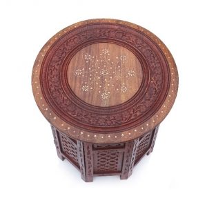 Sheesham Wood Octangle Hand Carved End Table (X-Large Size) 21 Inch with Brass Detailing